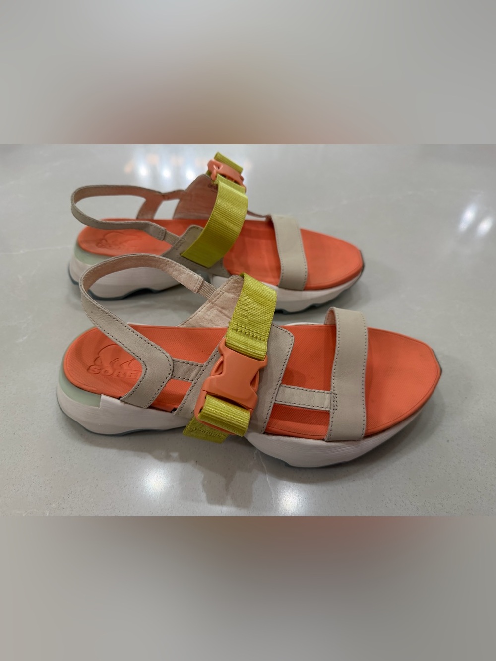 Sorel Kinetic Impact Sling Sandal with Leather/Textile Upper, Lime Buckle, 8